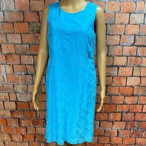 Talbots Blue Embroidered Sunflower Sheath Dress